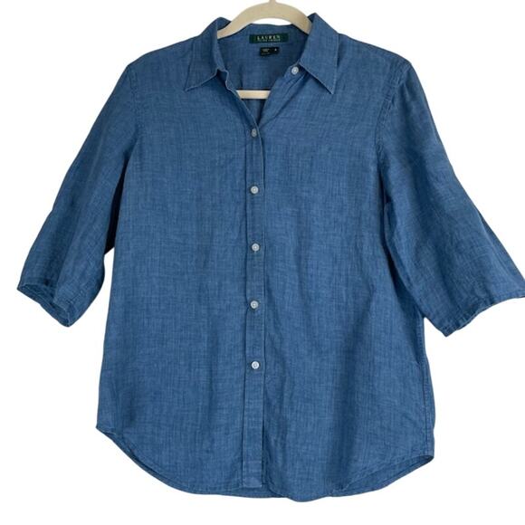 Lauren Ralph Lauren Women's Linen Blouse in Blue - Picture 1 of 8